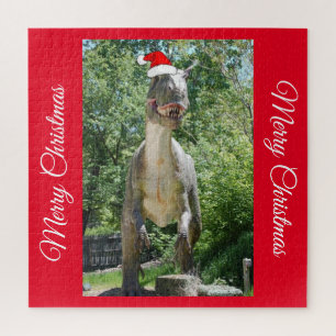Quebra-cabeça TREX Dino saur vestindo um chapéu de Papai Noel