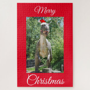 Quebra-cabeça TREX Dinossauro vestindo um chapéu de Papai Noel