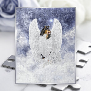 Quebra-cabeça Tricolor Collie Angel e Cherubim no Céu Cão -