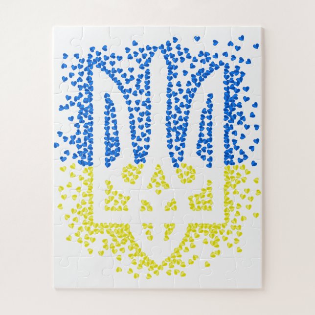 Quebra-cabeça Tridente de emblem ucraniano trizub espalhando cor (Vertical)