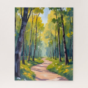 Quebra-cabeça Trilha de Primavera Floresta Verde Aquarela Natu
