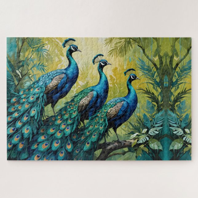 Quebra-cabeça Trio de Peacocks na floresta (Horizontal)