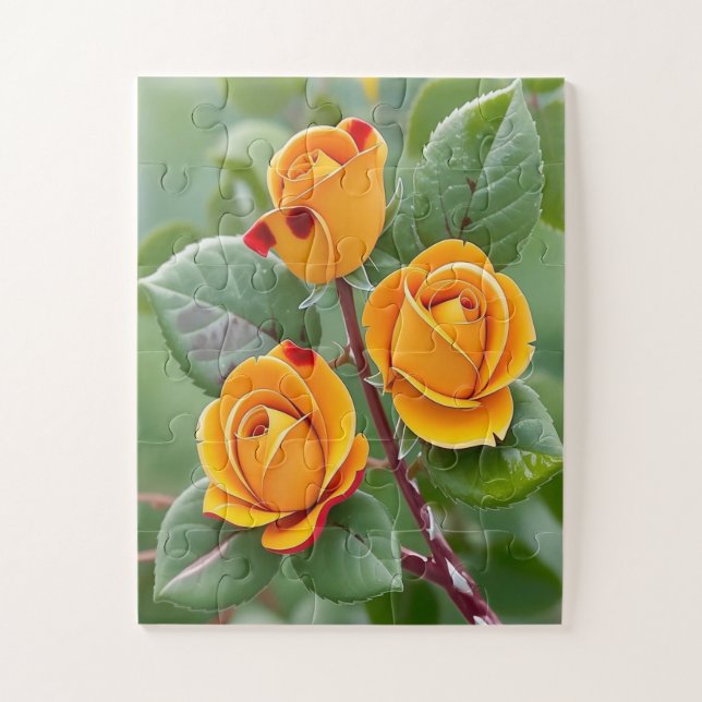 Quebra-cabeça Trio Flor de Ouro | Rosa Amarela Botânica  (Vertical)