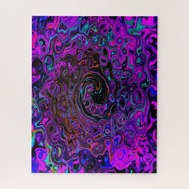 Quebra-cabeça Trippy Black and Magenta Retro Liquid Swirl (Vertical)