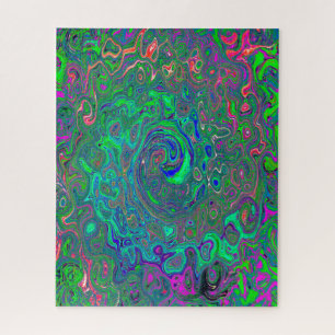 Quebra-cabeça Trippy Chartreuse e Blue Retro Liquid Swirl
