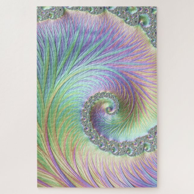 Quebra-cabeça Trippy Groovy Pastel Arco-Íris Espiral Arte Fracta (Vertical)