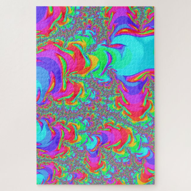 Quebra-cabeça Trippy Retro Vibrant Neon Rainbow Arte Fractal (Vertical)