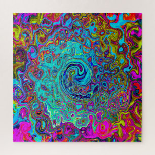 Quebra-cabeça Trippy Sky Blue Abstrato Retro Liquid Swirl