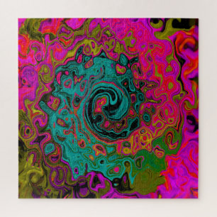 Quebra-cabeça Trippy Turquoise Abstrato Retro Liquid Swirl