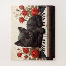Triste gato preto no piano