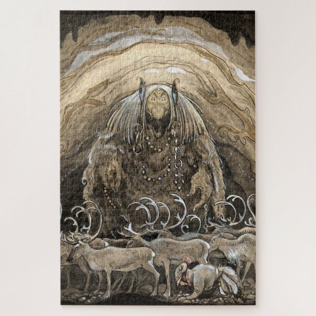 Quebra-cabeça “Trolls e Caribou” Aquarela de John Bauer (Vertical)