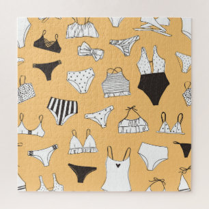 Quebra-cabeça Tropical Bikini: Padrão de Verão Desenhado à Mão