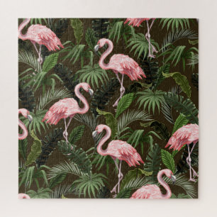 Quebra-cabeça Tropical Flamingo Pattern: Folhas Vintage