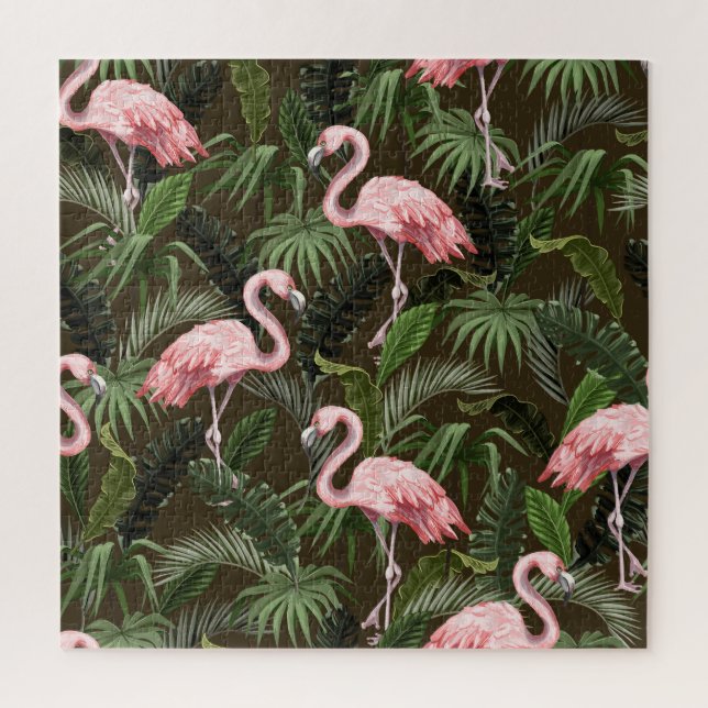 Quebra-cabeça Tropical Flamingo Pattern: Folhas Vintage (Vertical)