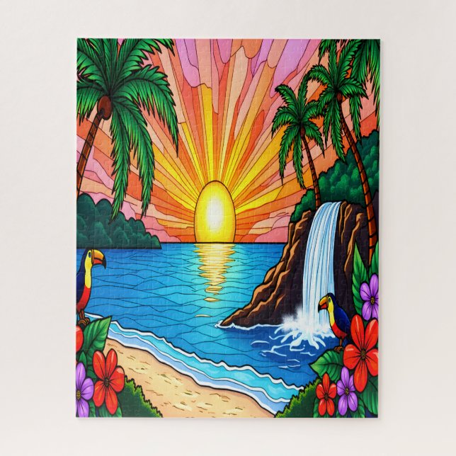 Quebra-cabeça Tropical Inspirado em Vitral (Vertical)