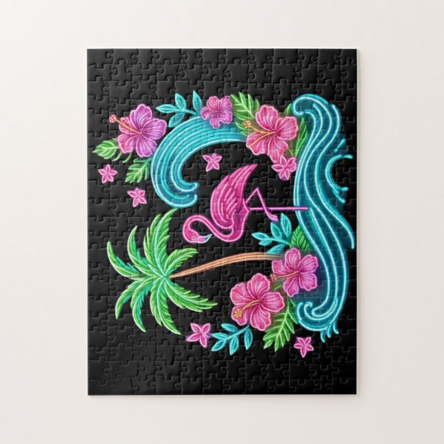 Quebra-cabeça Tropical Neon Flamingo (Vertical)