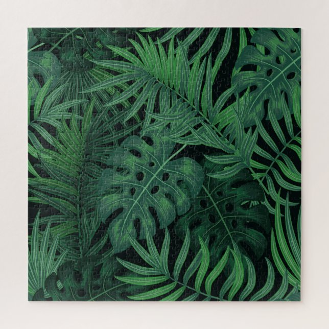 Quebra-cabeça Tropical Night Green: Padrão Vegetal Exótico (Vertical)