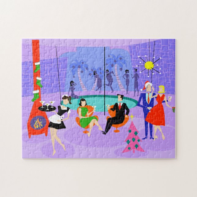 Quebra-cabeça tropical retro da festa de Natal (Horizontal)