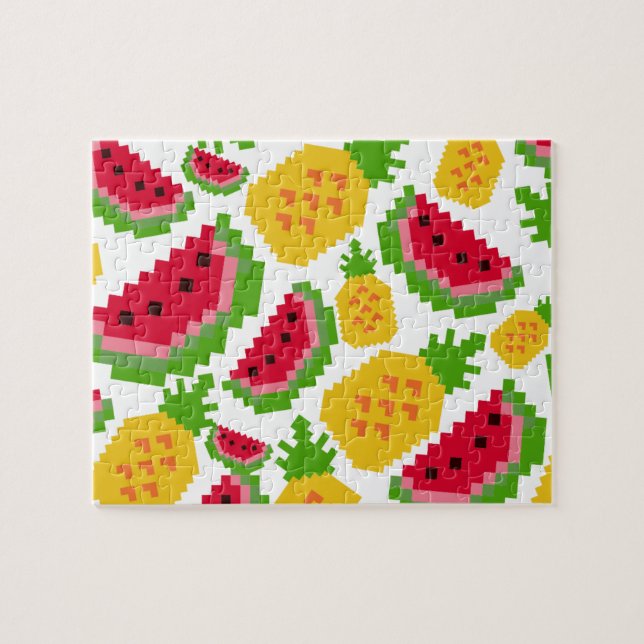Quebra-cabeça Tropical Watermelon and Pineapple Pixel Pattern (Horizontal)