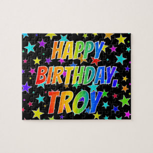 Quebra-cabeça "TROY" Primeiro Nome, Diversão "FELIZ ANIVERSÁRI