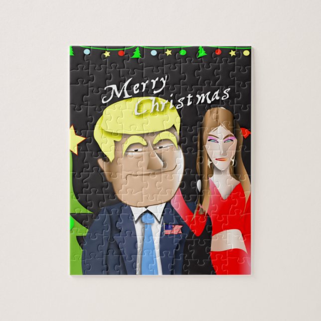 Quebra-cabeça Trump, Donald, Melania, Natal, presente, presente. (Vertical)