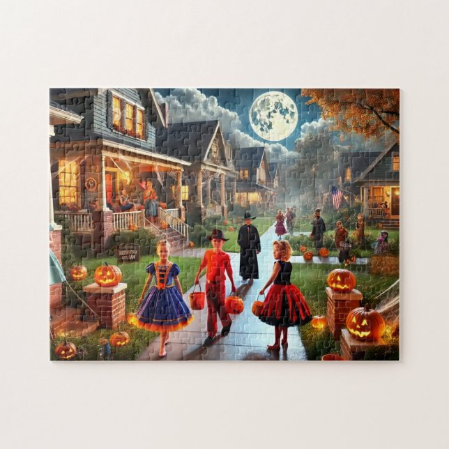 Quebra-cabeça Truque Retro ou Tratar Noite de Halloween de 1950 (Horizontal)