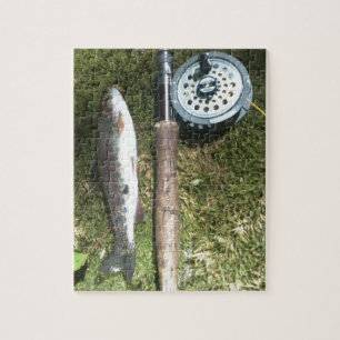 Quebra-cabeça truta arco-íris e bobina de pesca voadora