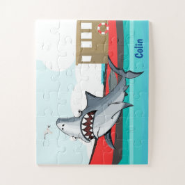 Quebra-cabeça Tubarão-cartoon engraçado na água | Crianças Perso