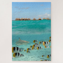 Quebra-cabeça Tubarão que persegue peixes na lagoa tropical de