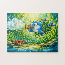 Tubarão tocando trombeta desenho animado  