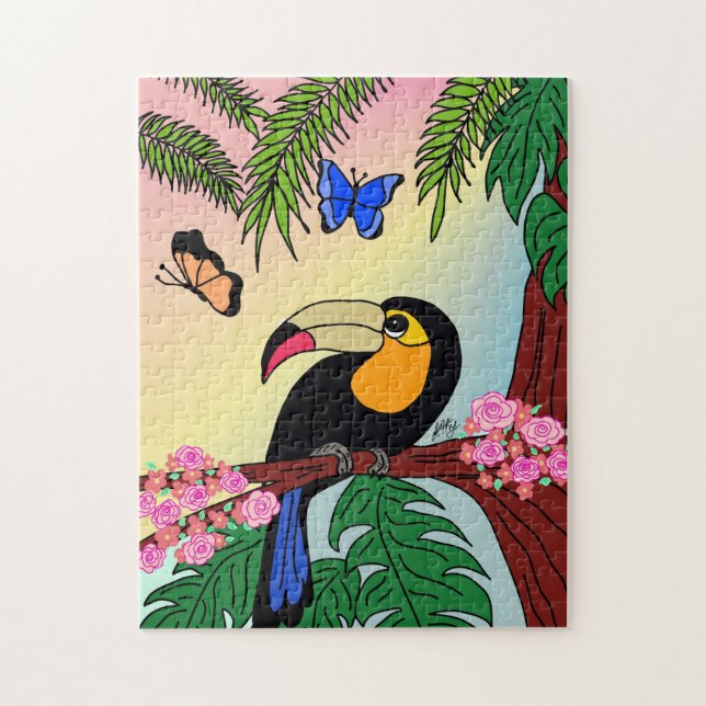 Quebra-Cabeça Tucano e borboletas (Vertical)