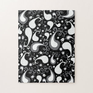 Quebra-cabeça Tulip Paisley Floral abstrato preto e branco
