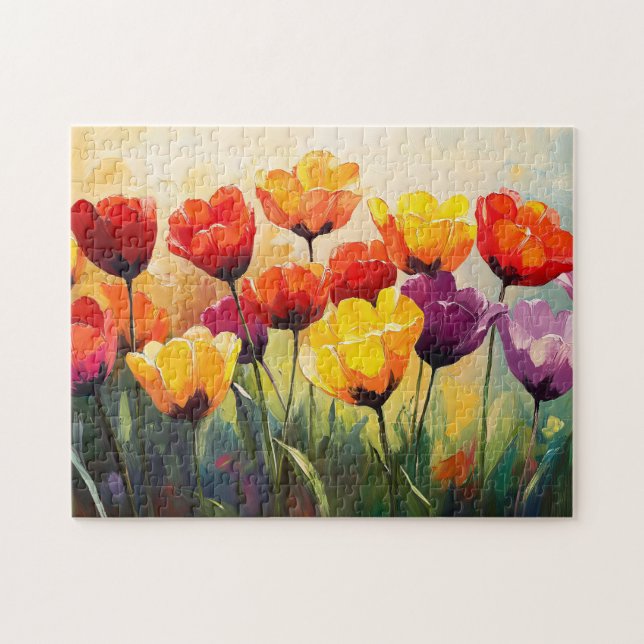Quebra-cabeça Tulipas de Aquarela Negrito em Primavera (Horizontal)