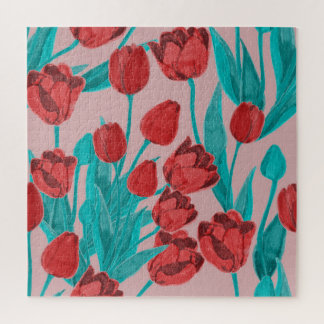 Quebra-cabeça tulipas de primavera, padrão floral desenhado à mã