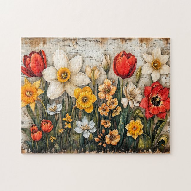Quebra-cabeça Tulipas e Narcisos com Charme Rústico (Horizontal)