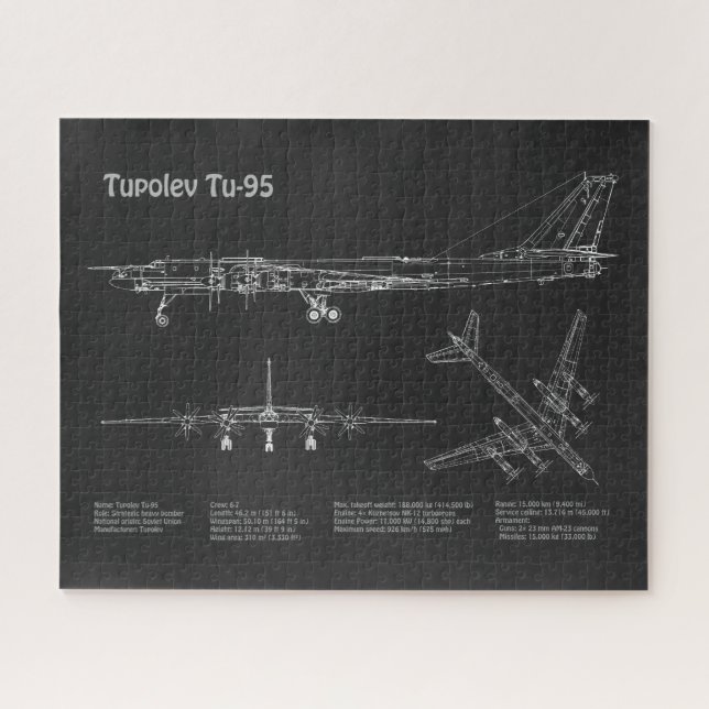 Quebra-cabeça Tupolev Tu-95 - PD Planos de Aeronaves Blueprint (Horizontal)
