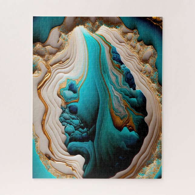 Quebra-cabeça Turquesa Aqua Azul Gemstone Azul Dourado Acrísio A (Vertical)