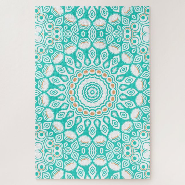 Quebra-cabeça Turquesa e Bege Padrão de Mandala do Oceano (Vertical)