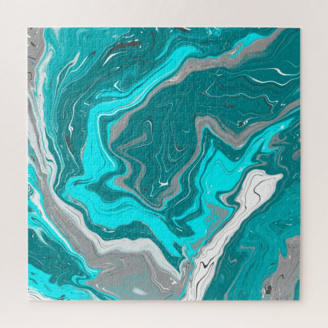 Quebra-cabeça Turquesa e Teal Marble Fluid Art   (Vertical)