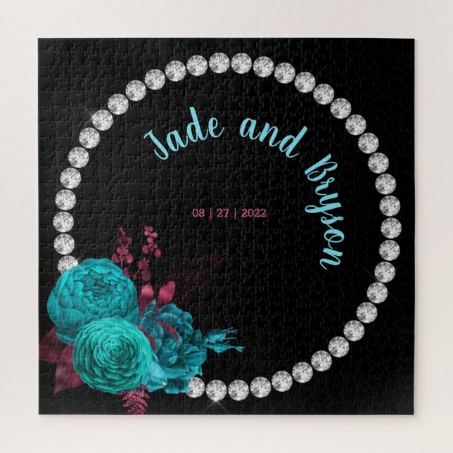 Quebra-cabeça Turquesa Floral e o Elegante Mauve Rhinestone (Vertical)