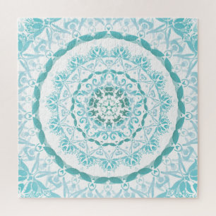 Quebra-cabeça Turquoise White Damask Mandala