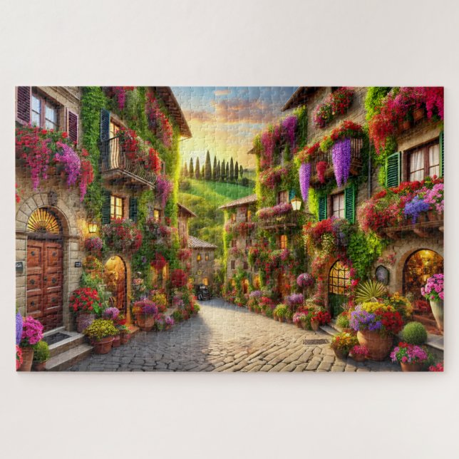 Quebra-cabeça Tuscan Village Italy Afternoon Cobblestone Walk (Horizontal)