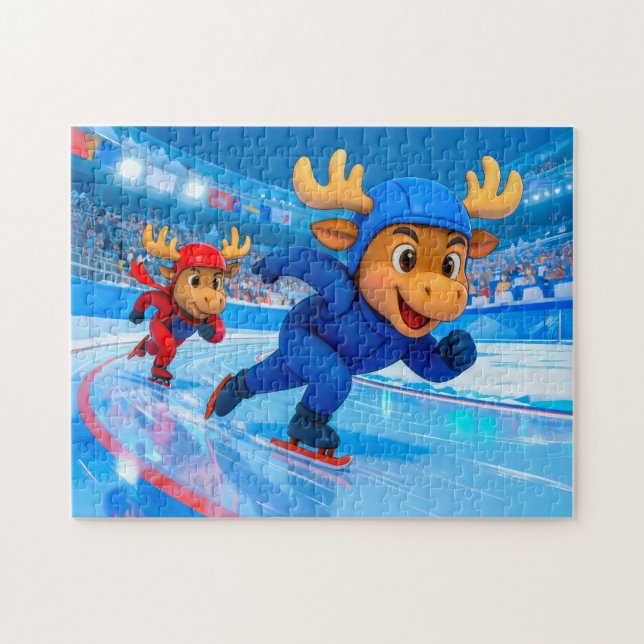 Quebra-cabeça Two Moose Speed Skating on an Icy Track (Horizontal)
