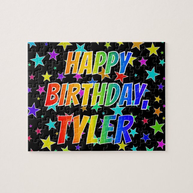 Quebra-cabeça "TYLER" Primeiro Nome, Diversão "FELIZ ANIVERSÁRIO (Horizontal)
