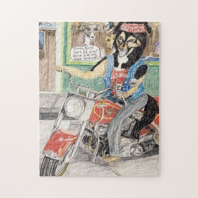 Quebra-cabeça Tyrone Dog 🐕 On His Motorcycle 🏍️  (Vertical)