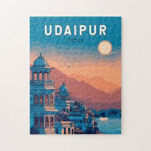 Quebra-cabeça Udaipur India Illustra Viagem Art Vintage