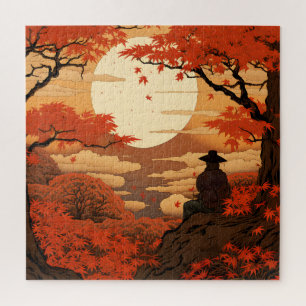 Quebra-cabeça Ukiyo-e Japão outono samurai