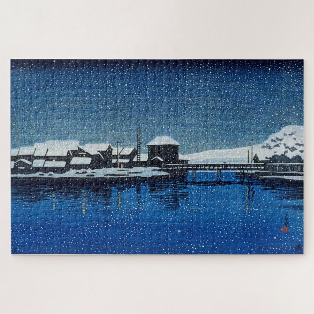 Quebra-cabeça ukiyoe [hasui] C22 Port of Ebisu, Ilha Sado (Horizontal)