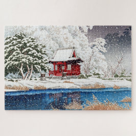 Quebra-cabeça ukiyoe - hasui - m06 - Neve em Shrine Entrance -