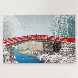 Quebra-cabeça ukiyoe - hasui - m12 - Neve na Ponte Shinkyo, ...